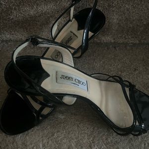 Amazing Jimmy Choo black patent leather high heels elastic buckle - size 40